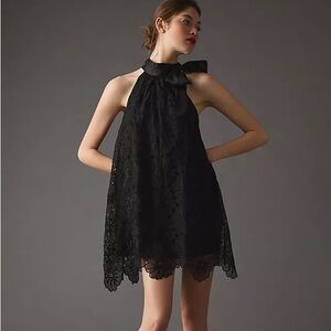 Anthropologie Black Lace Halter Dress